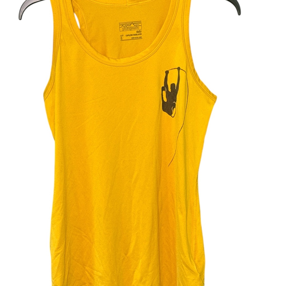 Vintage Yellow Patagonia Tank Top with Climbing Graphic